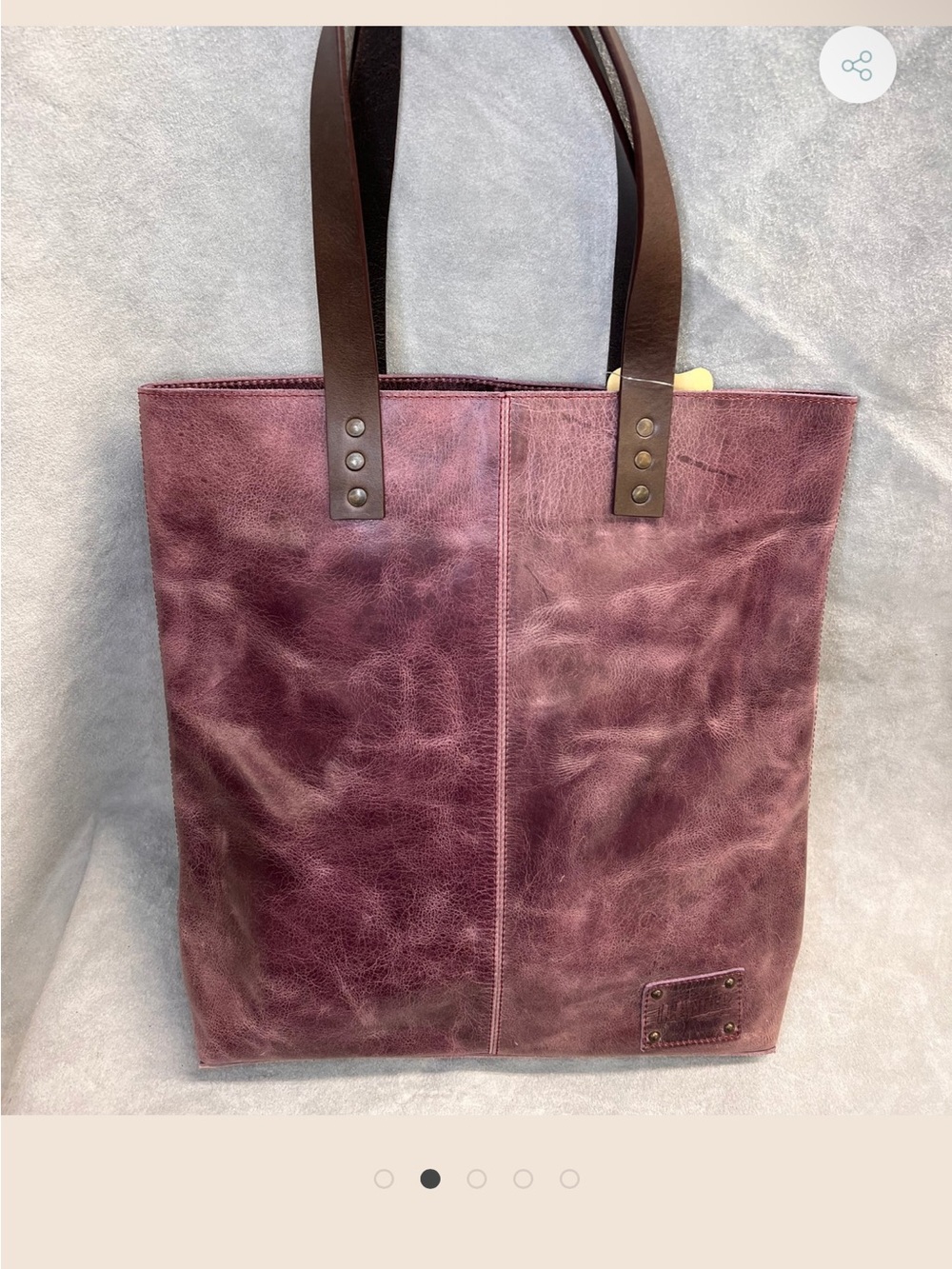 Leather Tote Bag in Deep Plum with Dark Brown Straps